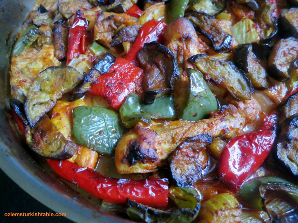 Roasted aubergines and peppers