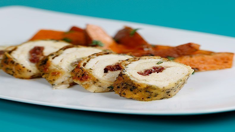 Chicken stuffed with mozzarella and sun-dried tomatoes