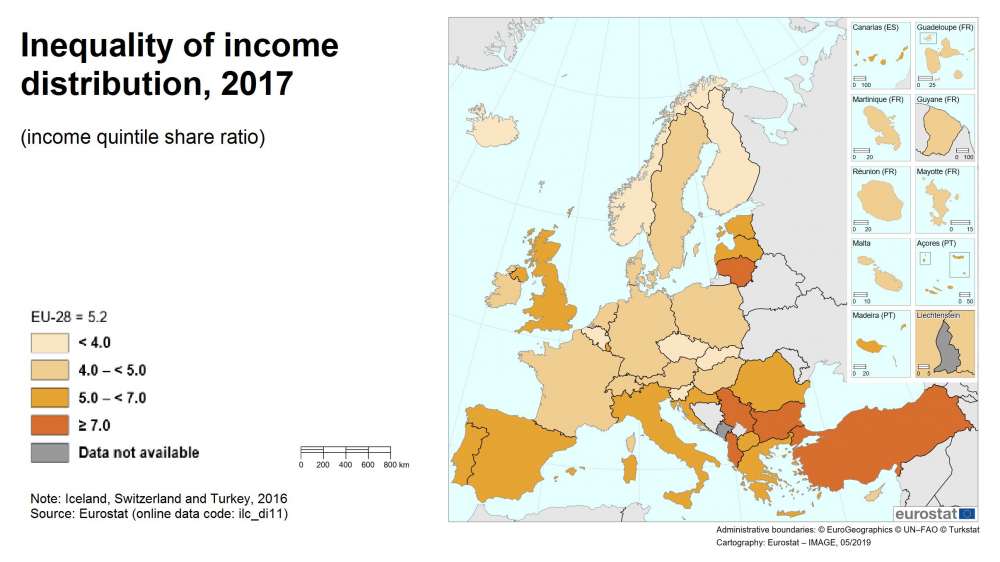 Income inequality in Cyprus below EU 28 average