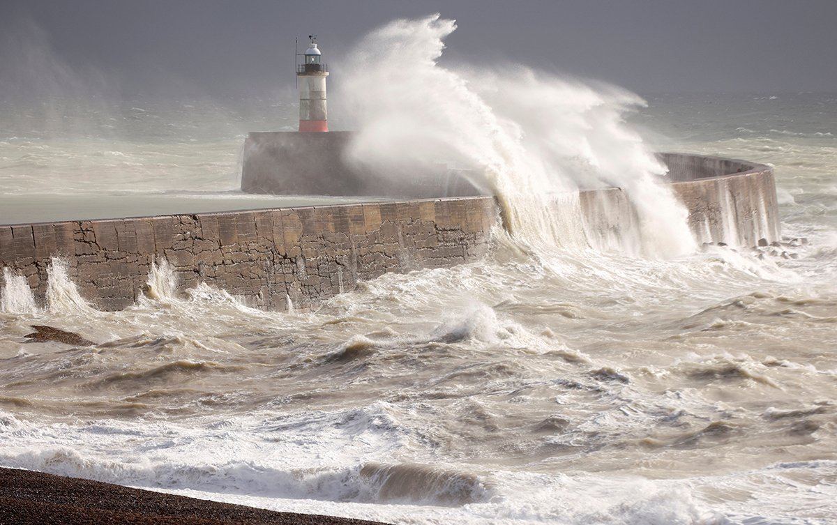Large Waves Hit The Harbour Wall In Newhaven