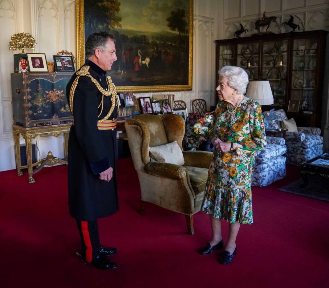 Britain's Queen Elizabeth Receives General Sir Nick Carter, Chief Of The Defence Staff, During An Audience In The Oak Room At Windsor Castle, In Windsor