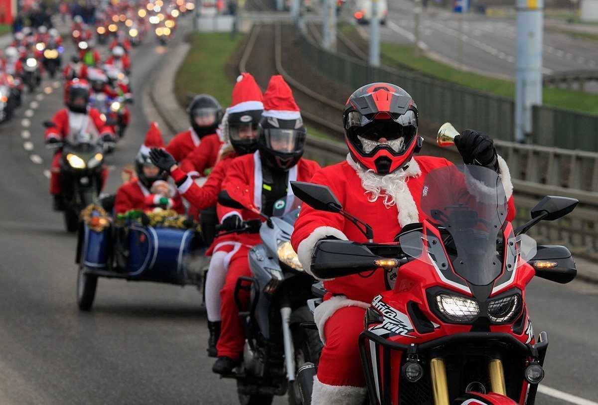 Santa Clauses On Motorbikes Parade In Gdansk