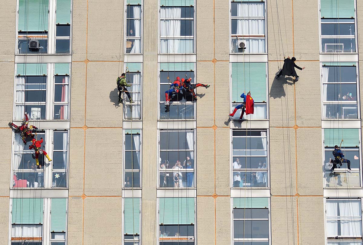 Acrobatic Superheroes Greet The Children Hospitalised In The Paediatric Ward Of The San Paolo Hospital In Milan