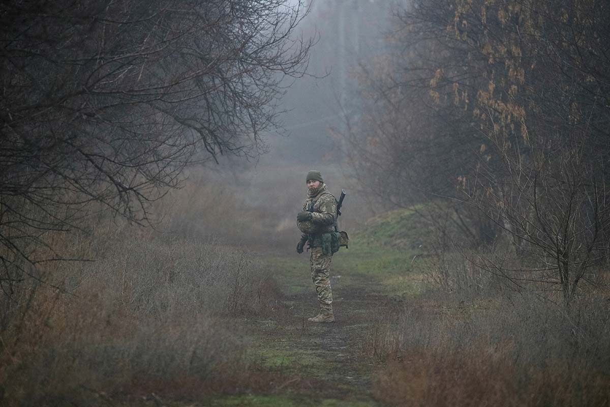 A Ukrainian Serviceman Is Seen On The Front Line Near The Village Of Travneve