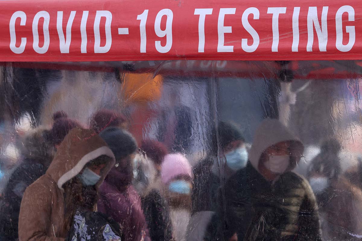 People Queue To Be Tested For Covid 19 In Times Square In Manhattan, New York City