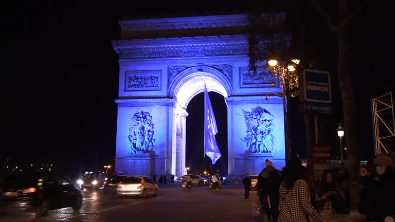 France's Iconic Landmarks Turn Blue To Mark French Presidency Of The Eu