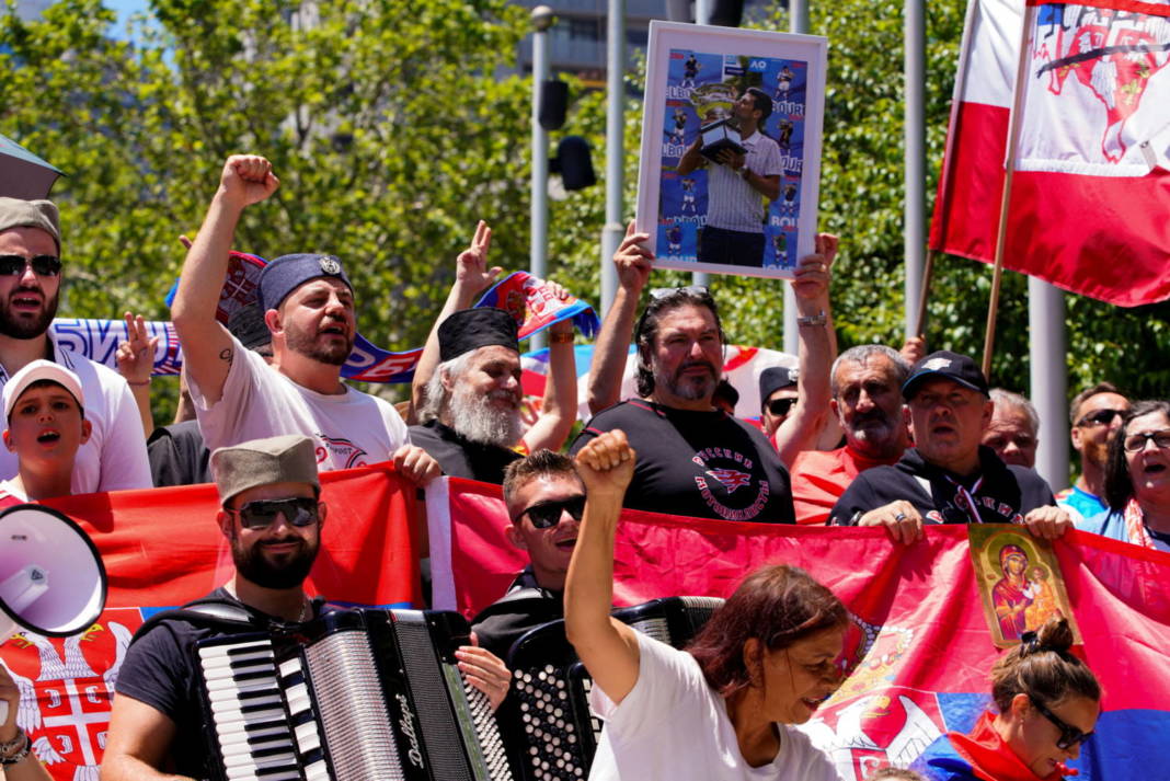 Supporters Of Serbian Tennis Player Novak Djokovic Rally Outside The Federal Court Of Australia