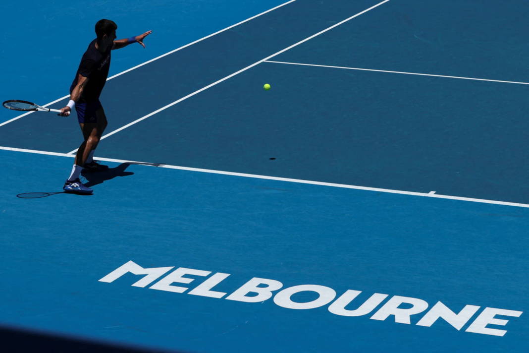 Serbian Tennis Player Novak Djokovic Practices At Melbourne Park As Questions Remain Over The Legal Battle Regarding His Visa To Play In The Australian Open