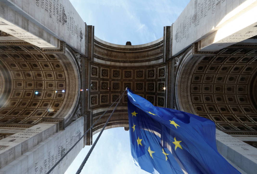 The European Flag Flies Under The Arc De Triomphe To Celebrate The Start Of The French Presidency Of The Eu