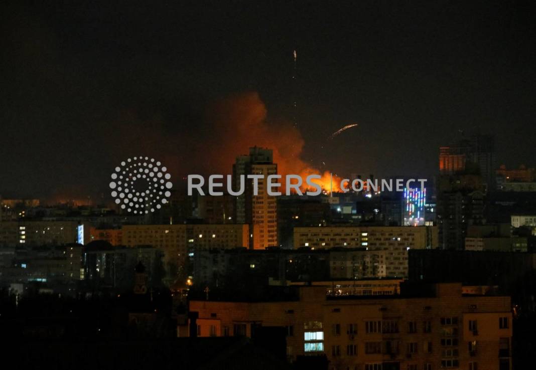 Smoke And Flames Rise Over During The Shelling In Kyiv