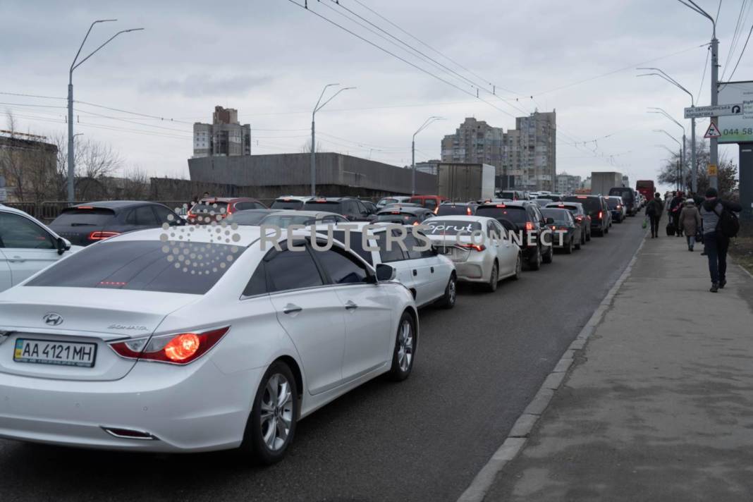 Heavy Traffic Is Seen On A Road Heading Out Of The Ukrainian Capital Kyiv, As Russian Military Operation Begins, In Ukraine,