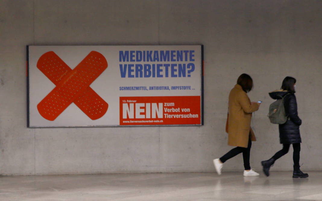 Poster Is Seen Before Swiss Decide On Animal Testing Ban, In Zurich