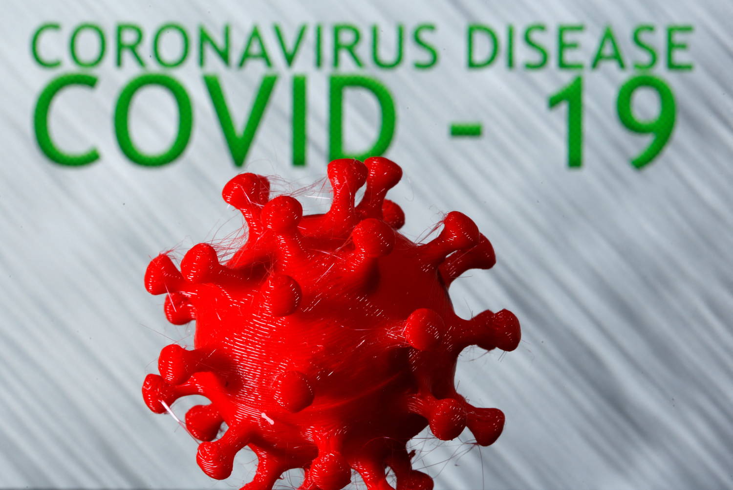File Photo: A 3d Printed Coronavirus Model Is Seen In Front Of The Words Coronavirus Disease (covid 19) On Display In This Illustration