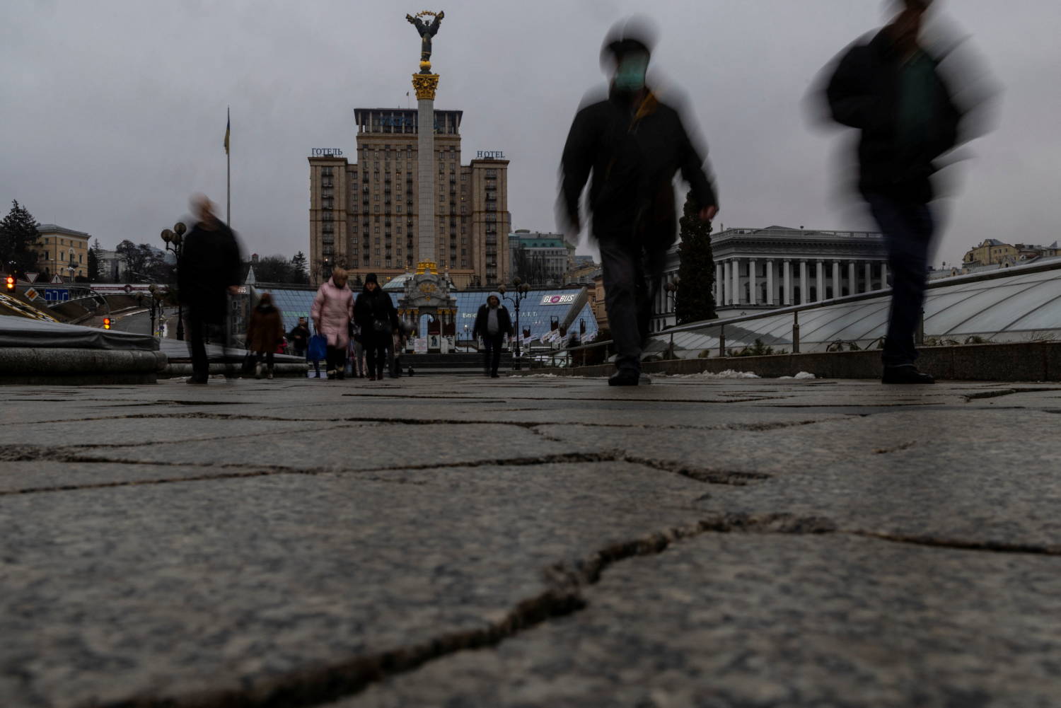 Local Residents Walk Along Independence Square In Downtown Kyiv