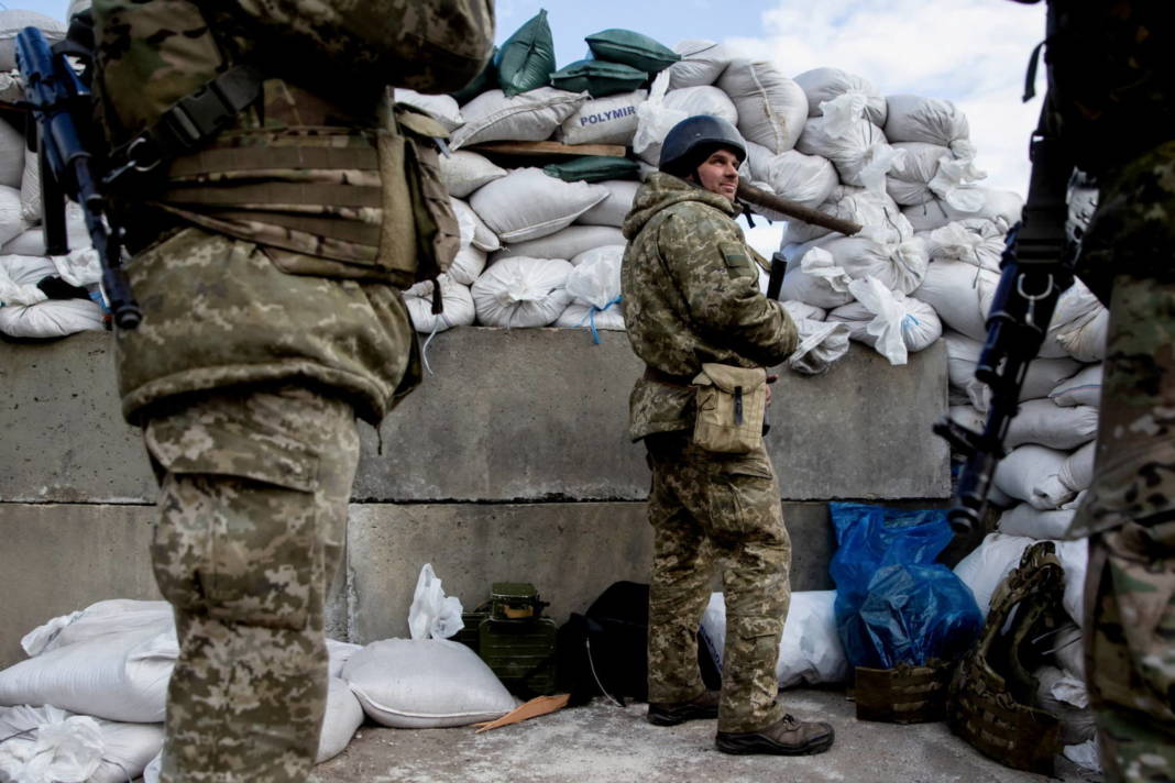 Ukrainian Service Members Are Seen At A Check Point In Zhytomyr