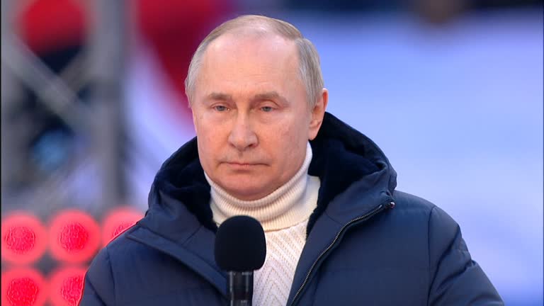 Moment: Russian State Tv Cuts Away From Putin During Speech At Packed Stadium