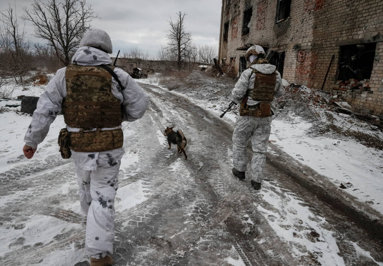 Ukrainian Service Members Walk On The Front Line At Avdiyivka