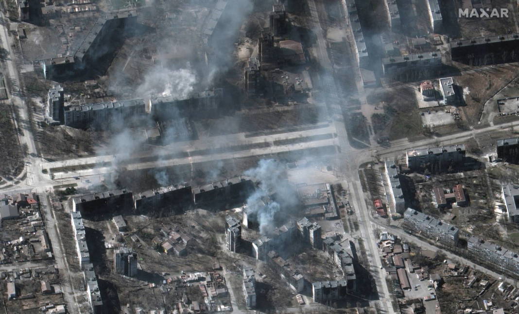 A Satellite Image Shows Buildings On Fire, In Mariupol