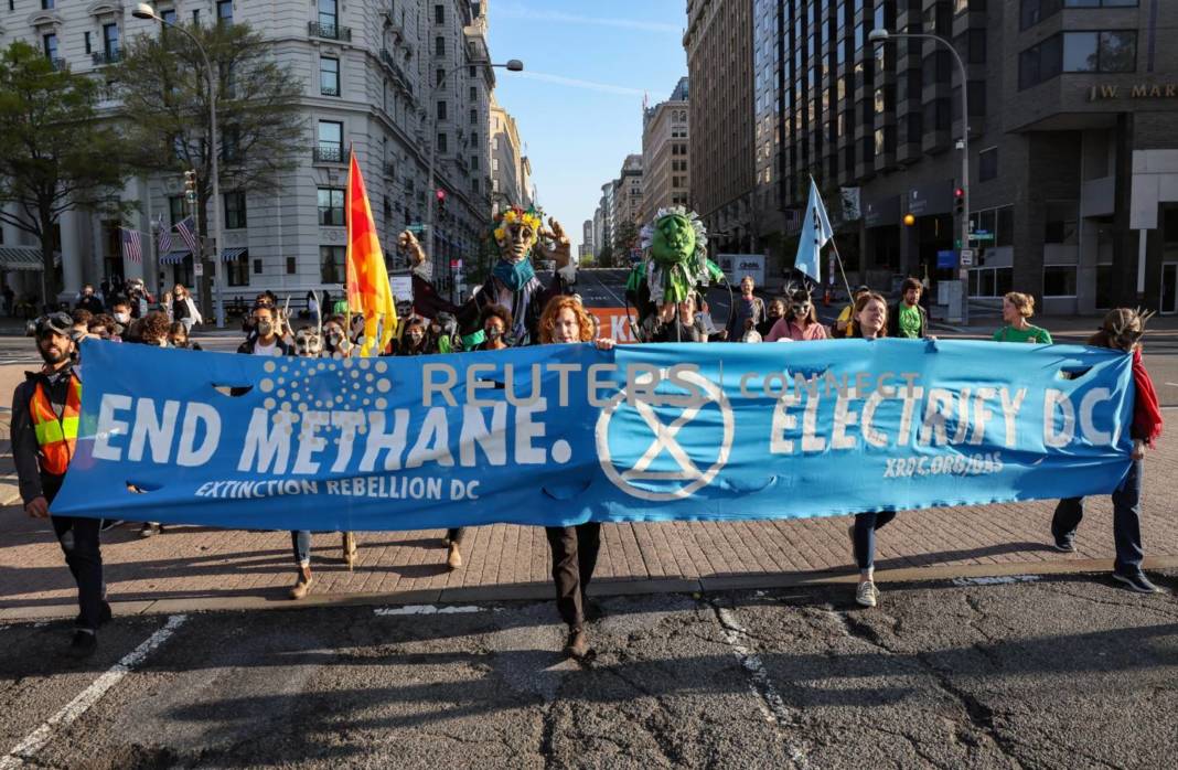 Activists From The Climate Group Extinction Rebellion Demand An End To All New Fossil Fuel Infrastructure In Washington On Earth Day