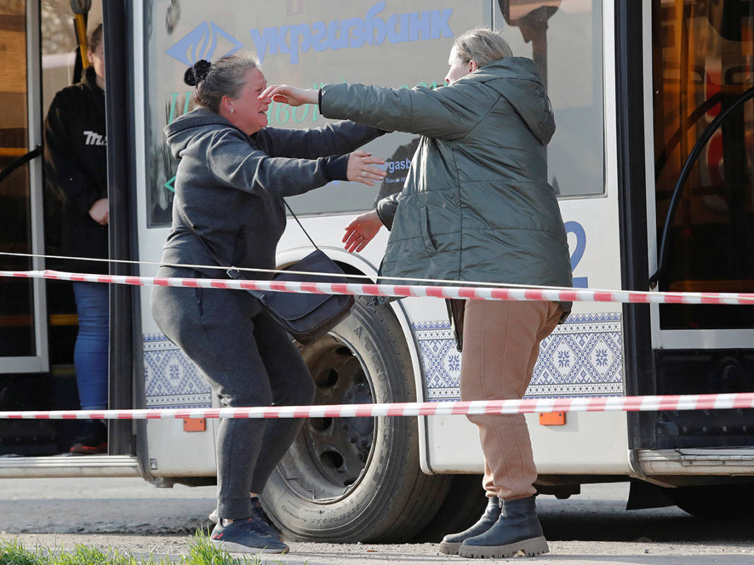 Evacuees From Mariupol Arrive At A Temporary Accommodation Centre In Bezimenne