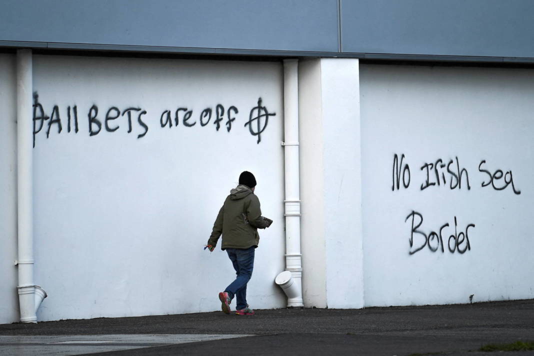 File Photo: Loyalist Graffiti Seen With Messages Against The Brexit Border Checks In Relation To The Northern Ireland Protocol At The Harbour In Larne