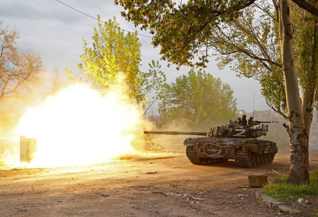 Service Members Of Pro Russian Troops Fire From A Tank In Mariupol