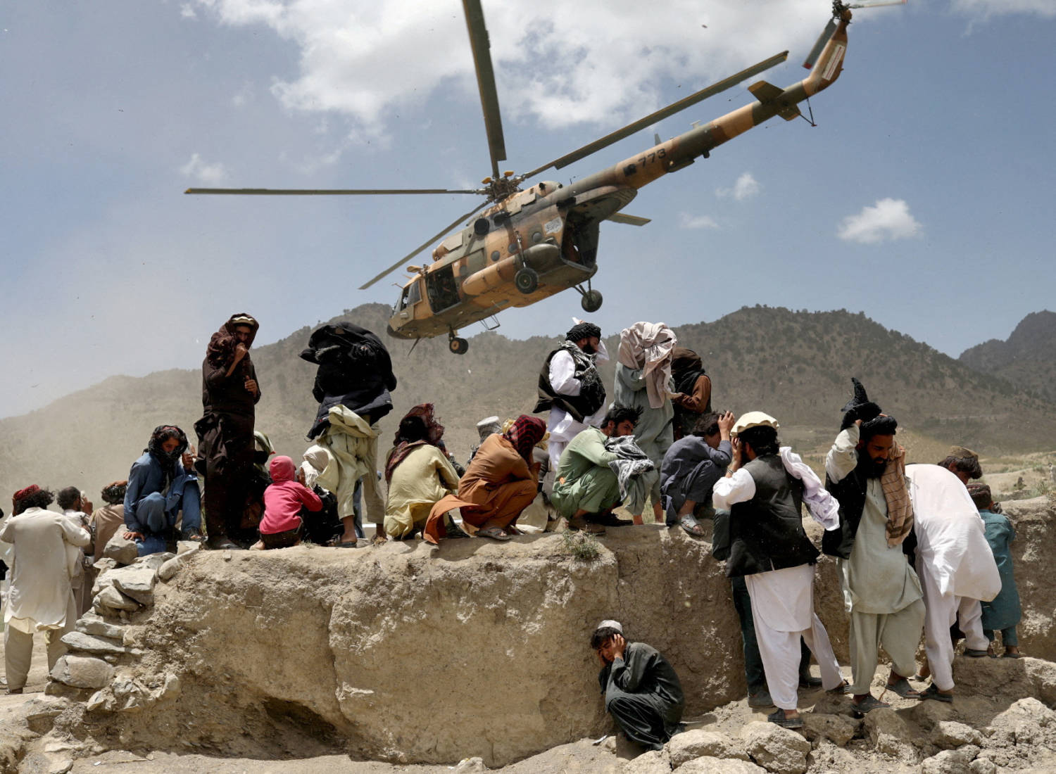 A Taliban Helicopter Takes Off After Bringing Aid To The Site Of An Earthquake In Gayan