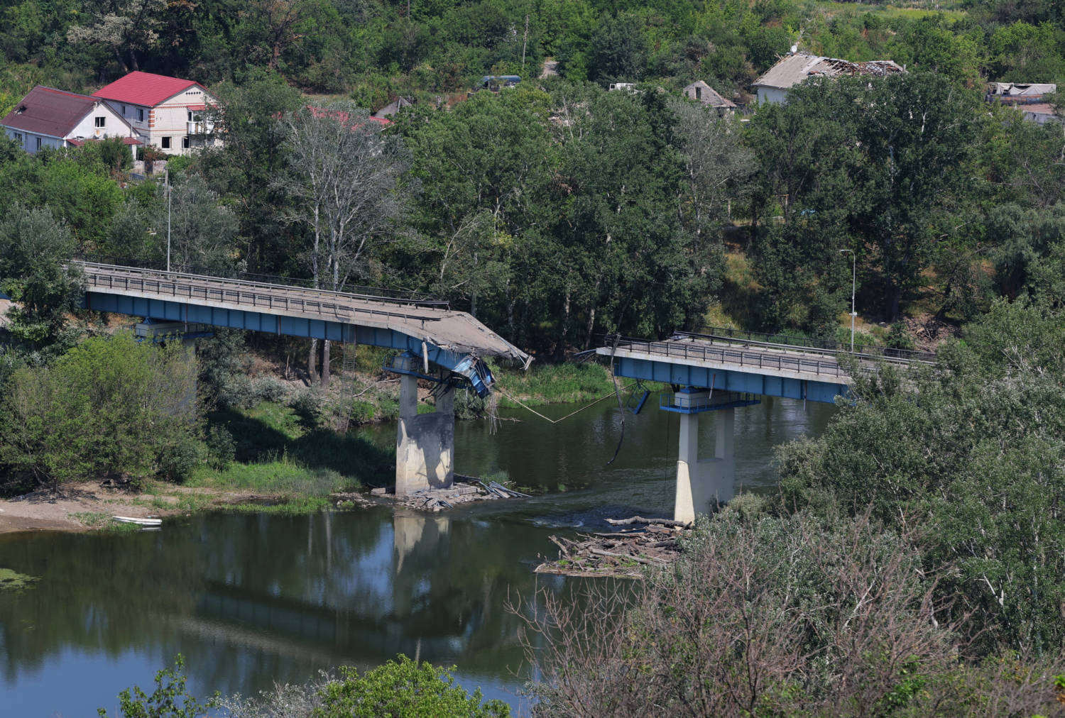 A View Of The Destroyed Bridge Linking Sievierodonetsk With Lysychansk, As Seen From Lysychansk
