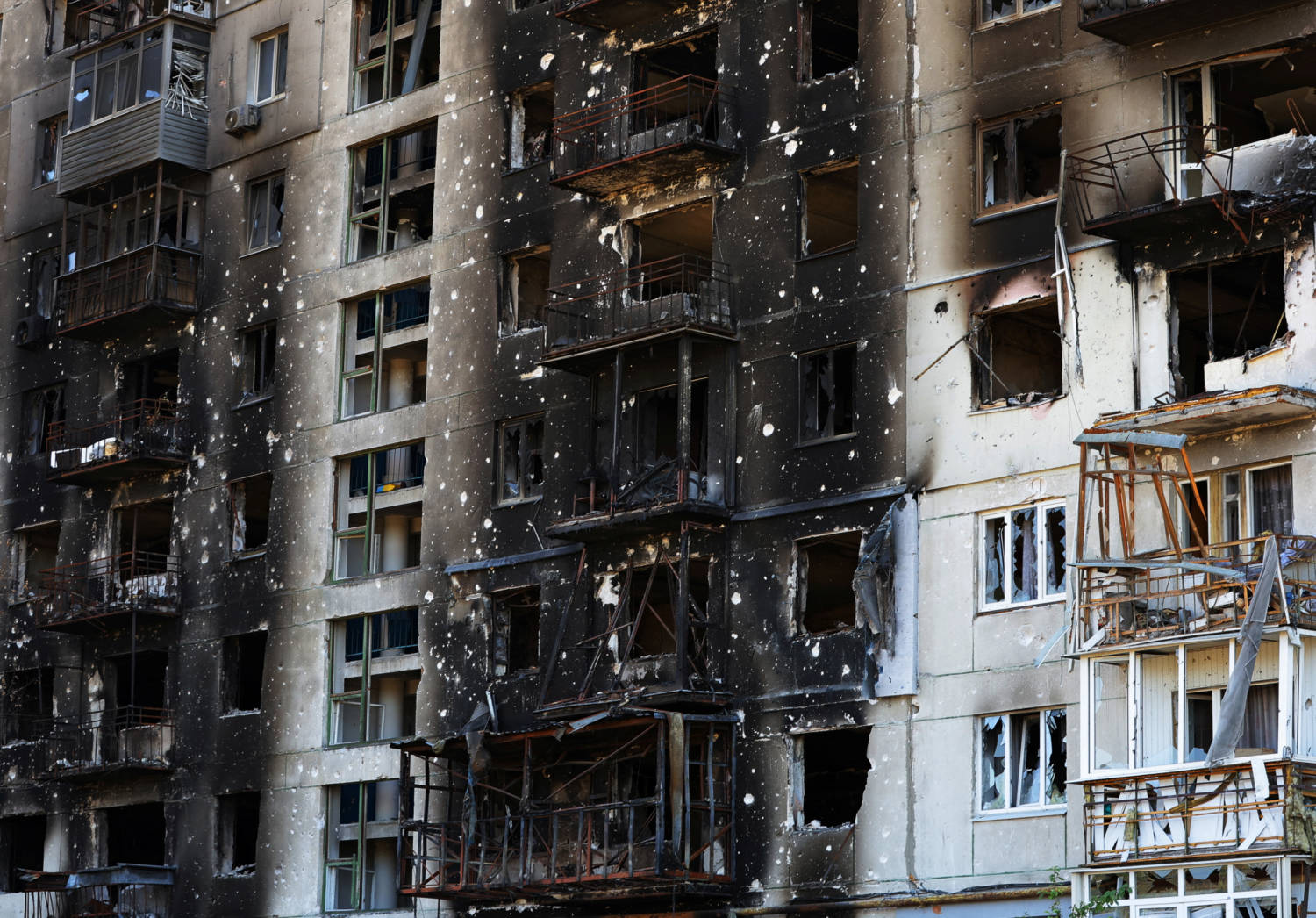 A View Shows A Heavily Damaged Apartment Building In Sievierodonetsk
