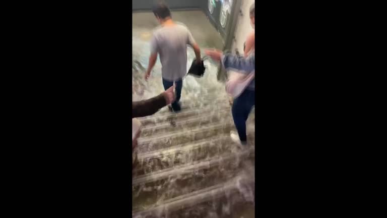 Heavy Rain Causes Flooding In Metro Station In Paris