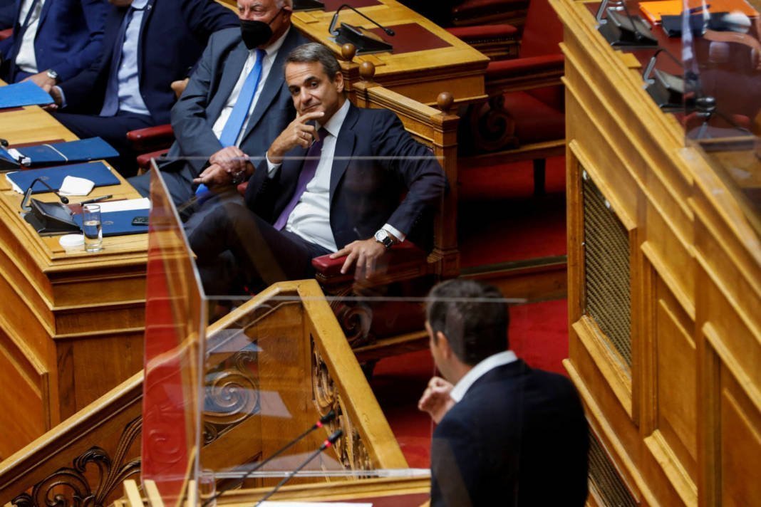 Greek Pm Mitsotakis Addresses Lawmakers During A Parliamentary On A Wiretapping Case In Athens