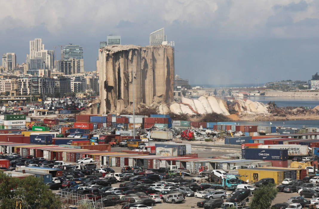 A View Shows The Collapsed Northern Section Of The Beirut Grain Silos, Damaged In The August 2020 Port Blast