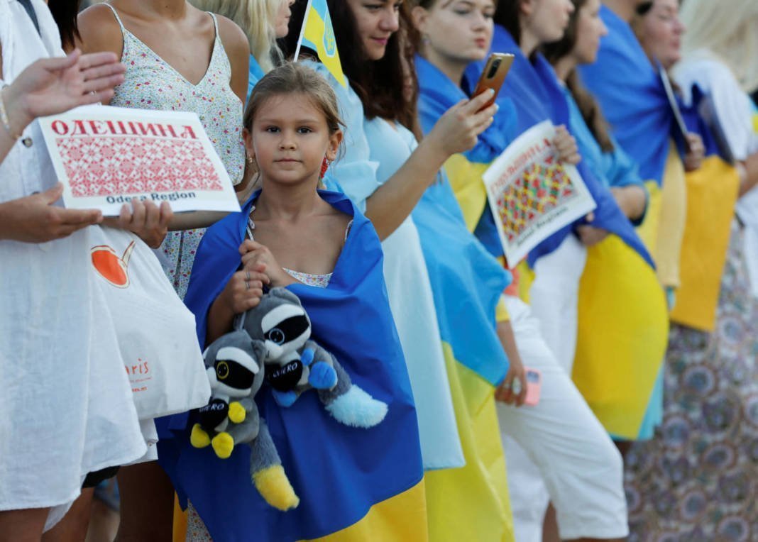 Ukrainians In Malta Take Part In A Demonstration Ahead Of Ukraine's Independence Day And Six Months Since The Russian Invasion Began In Valletta