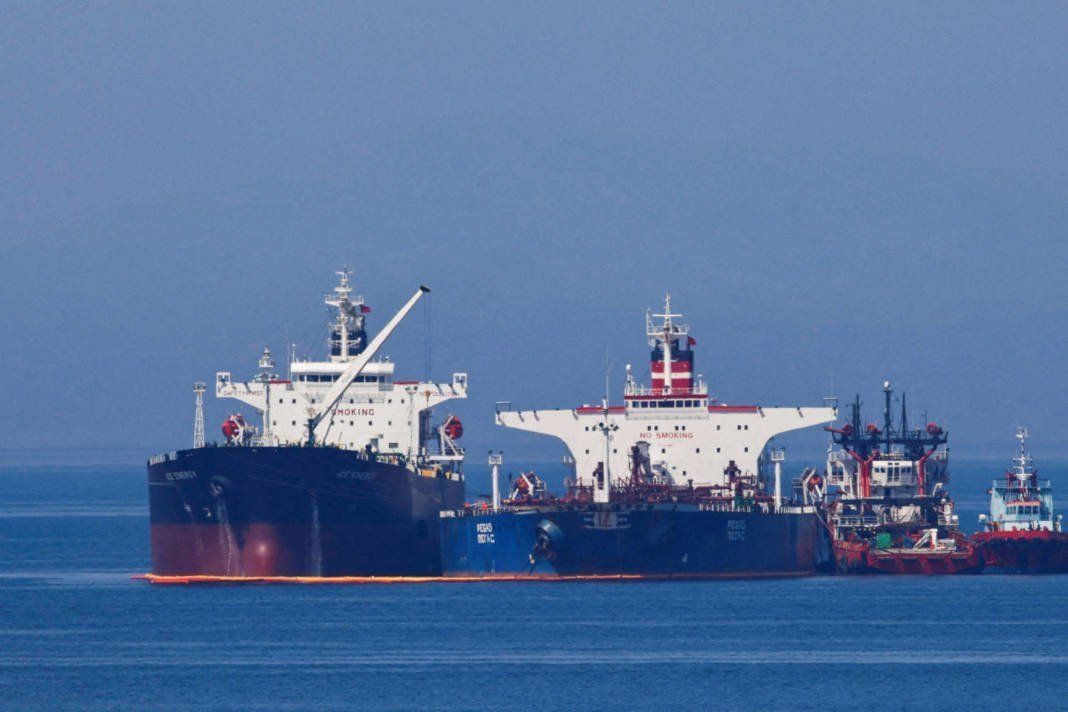 File Photo: The Liberian Flagged Oil Tanker Ice Energy Transfers Crude Oil From The Iranian Flagged Oil Tanker Lana (former Pegas) Off The Shore Of Karystos