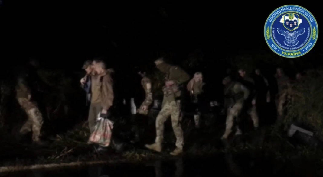 Ukrainian Prisoners Of War (pows) Walk After A Swap At A Location Given As Chernihiv Region