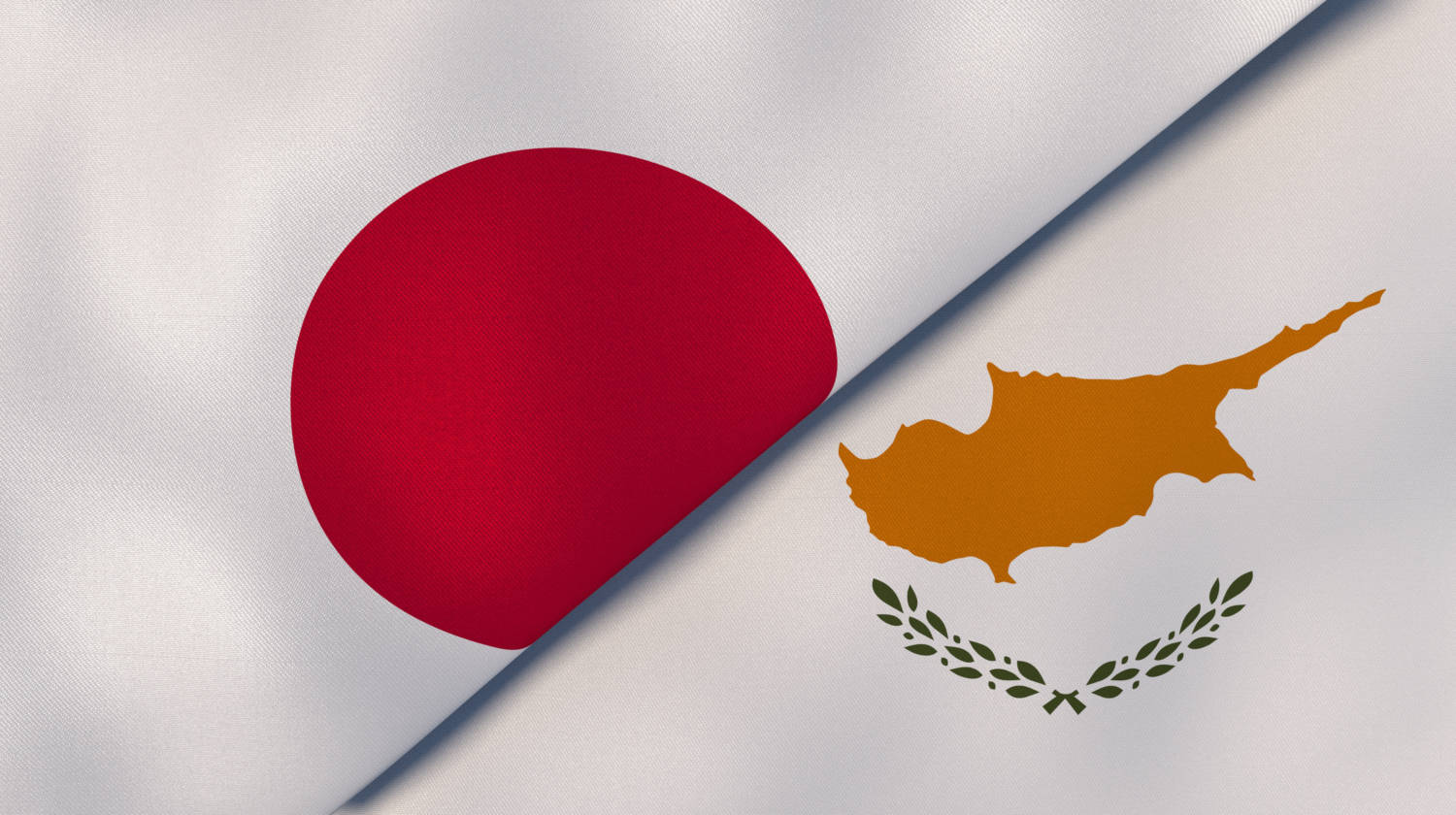 The Flags Of Japan And Cyprus. News, Reportage, Business Background. 3d Illustration