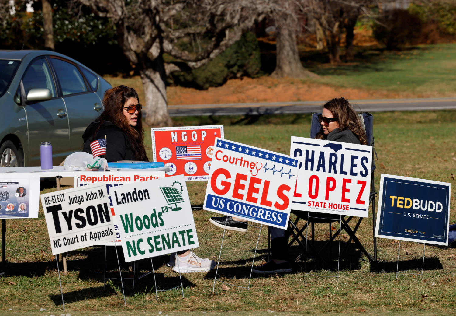 Republican Party Supporters Outside Polling Station In Efland, North Carolina