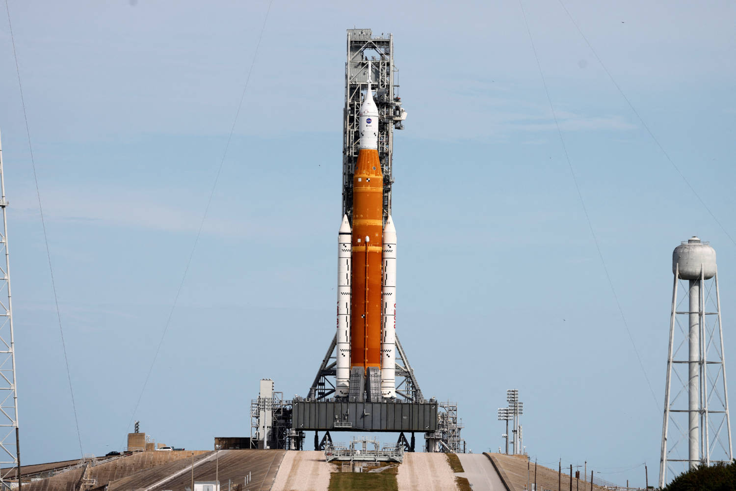 Nasa's Next Generation Moon Rocket, The Space Launch System (sls) Rocket Is Readied For Launch At Cape Canaveral