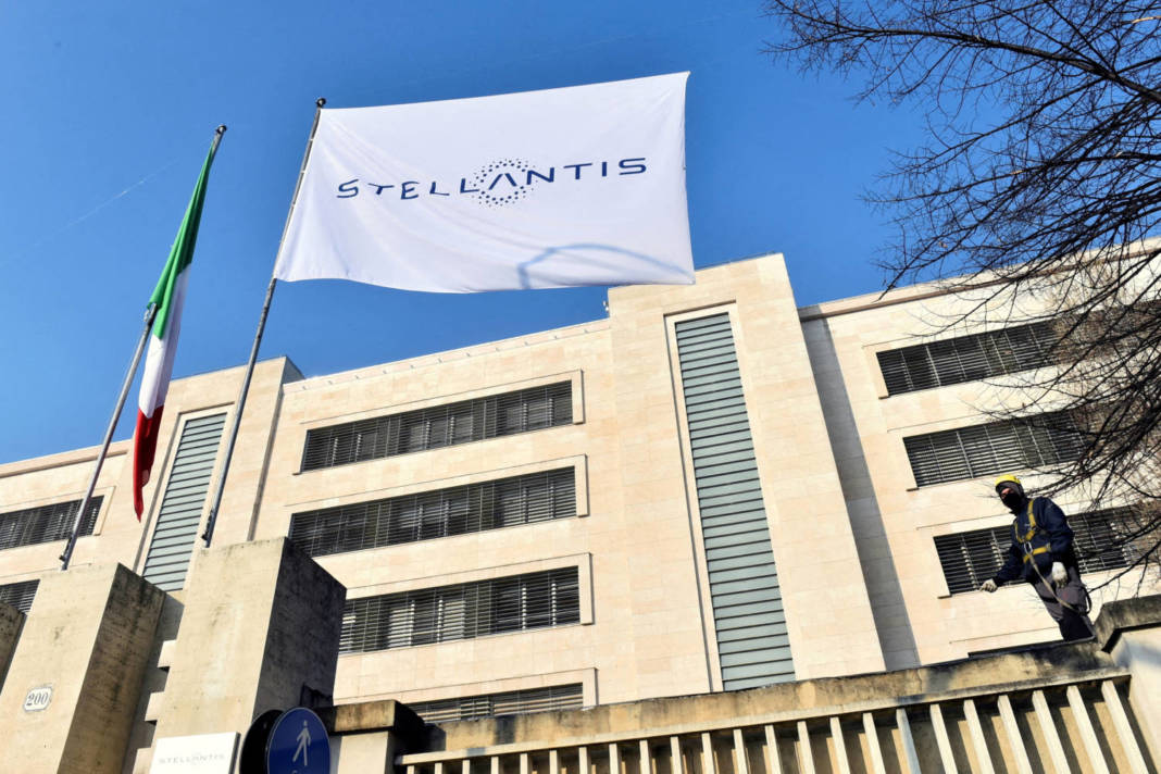 File Photo: The Logo Of Stellantis Is Seen On A Flag At The Main Entrance Of Fca Mirafiori Plant In Turin