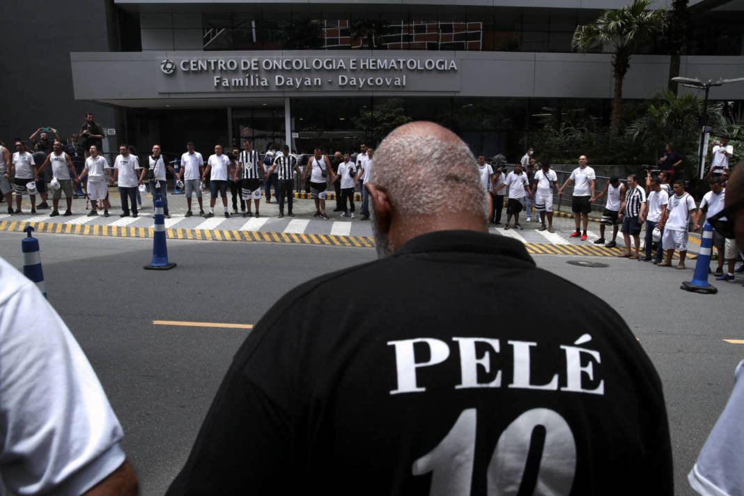 Fans Hold A Vigil In Front Of The Albert Einstein Hospital Where Brazilian Football Legend Pele Is Hospitalized In Sao Paulo