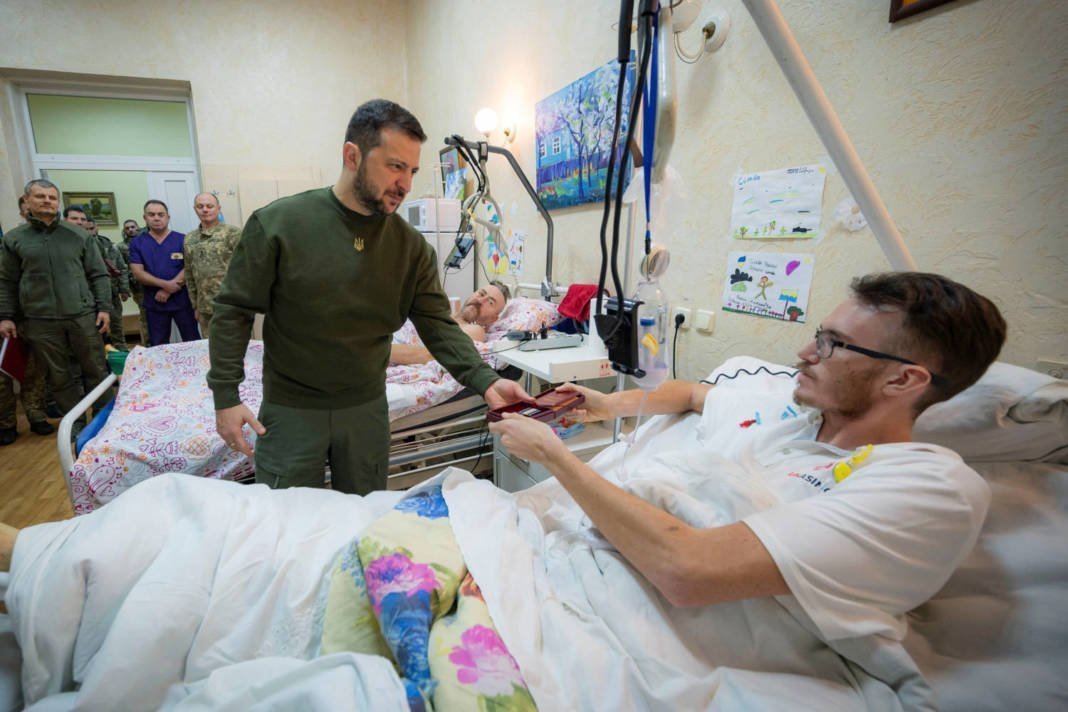 Ukraine's President Zelenskiy Visits Ukrainian Service Members In A Hospital In In Kyiv