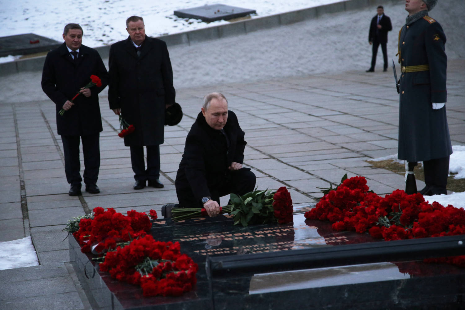 Russian President Vladimir Putin Lays Flowers On The Tomb Of Soviet Marshal Vasily Chuikov At The Mamayev Kurgan Memorial Complex In Volgograd