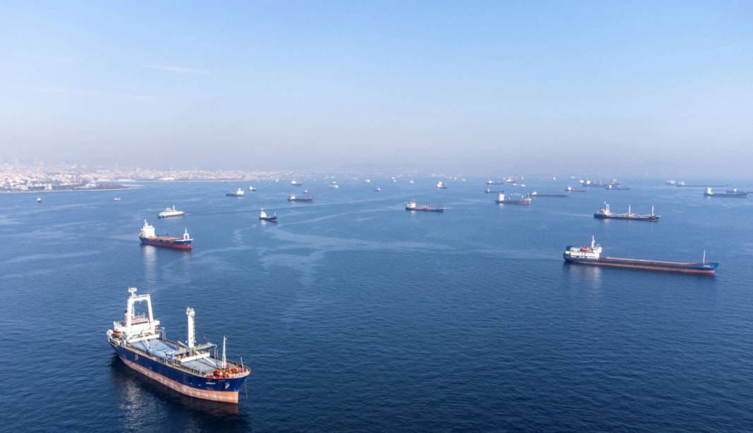 File Photo: Commercial Vessels Including Vessels Which Are Part Of Black Sea Grain Deal Wait To Pass The Bosphorus Strait Off The Shores Of Yenikapi In Istanbul