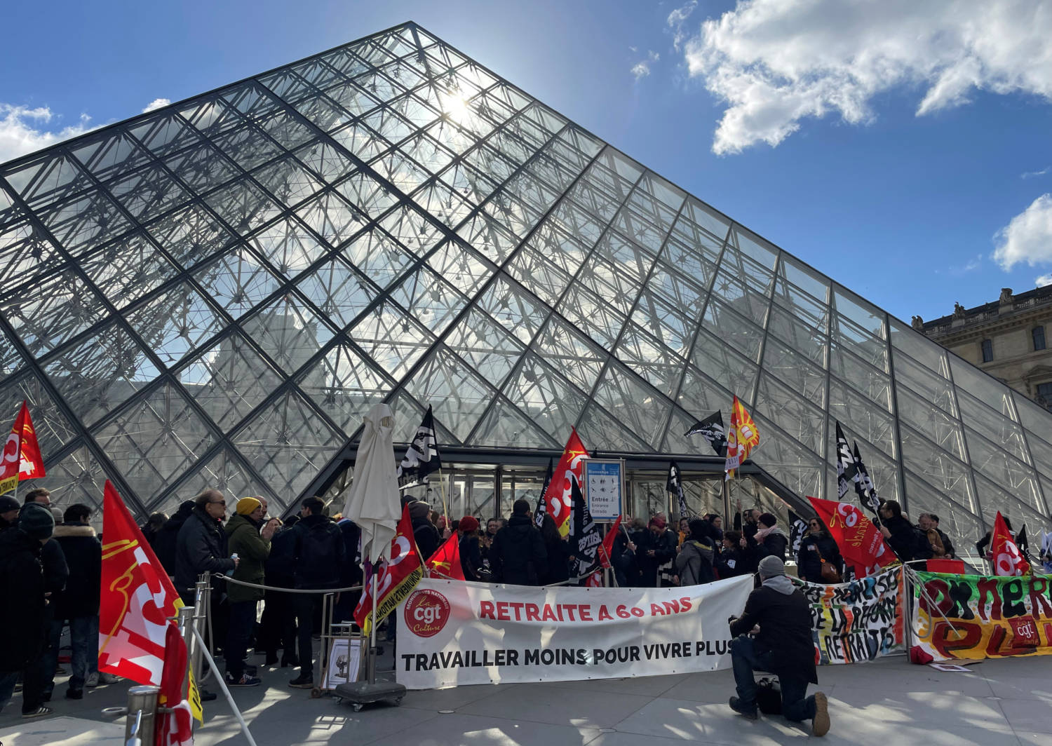 Protest Against Pension Reform In Front Of The Louvre Museum In Paris