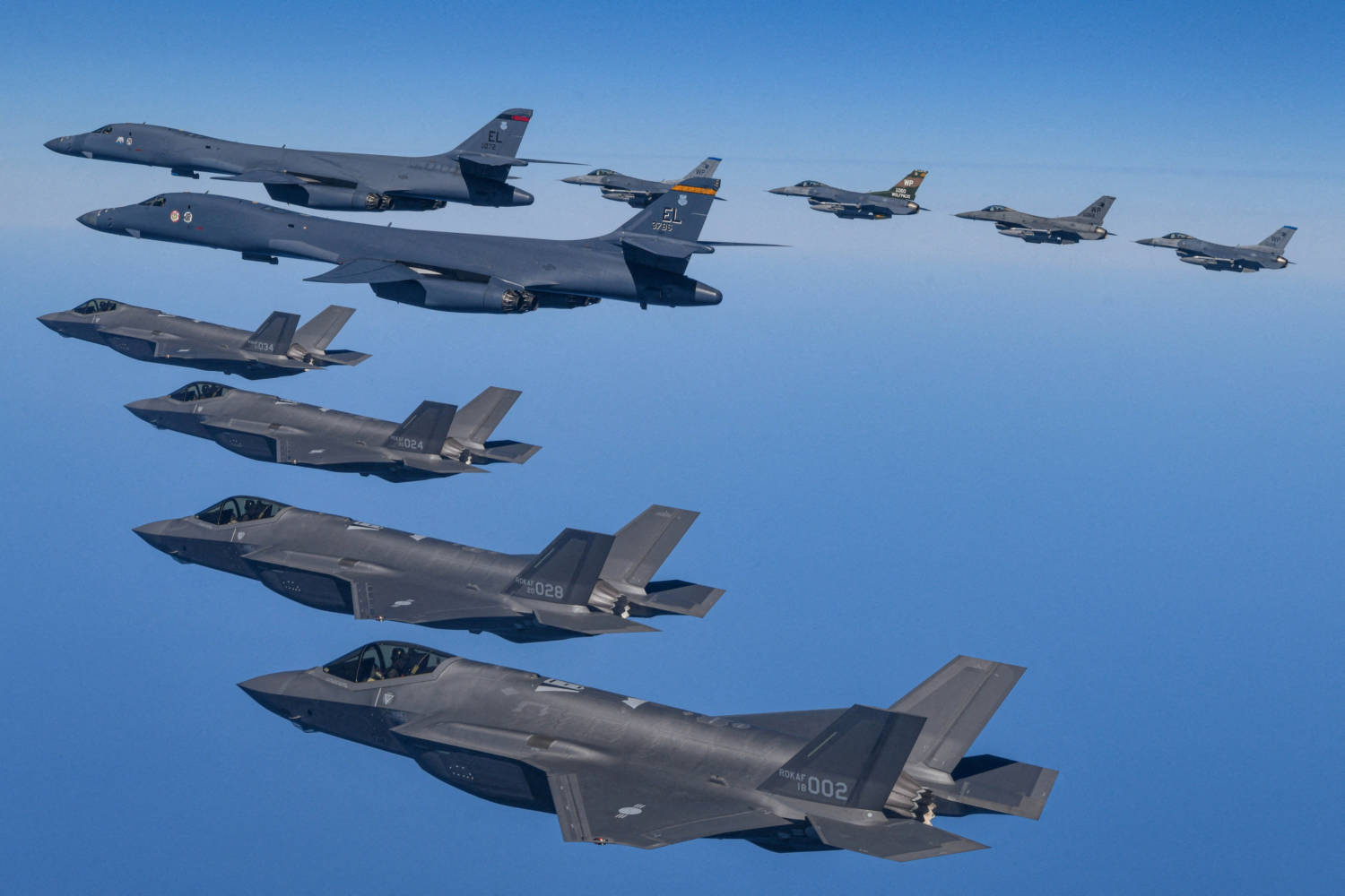 File Photo: Us Air Force B 1b Bombers, F 16 Fighter Jets And South Korean Air Force F 35a Take Part In A Joint Air Drill