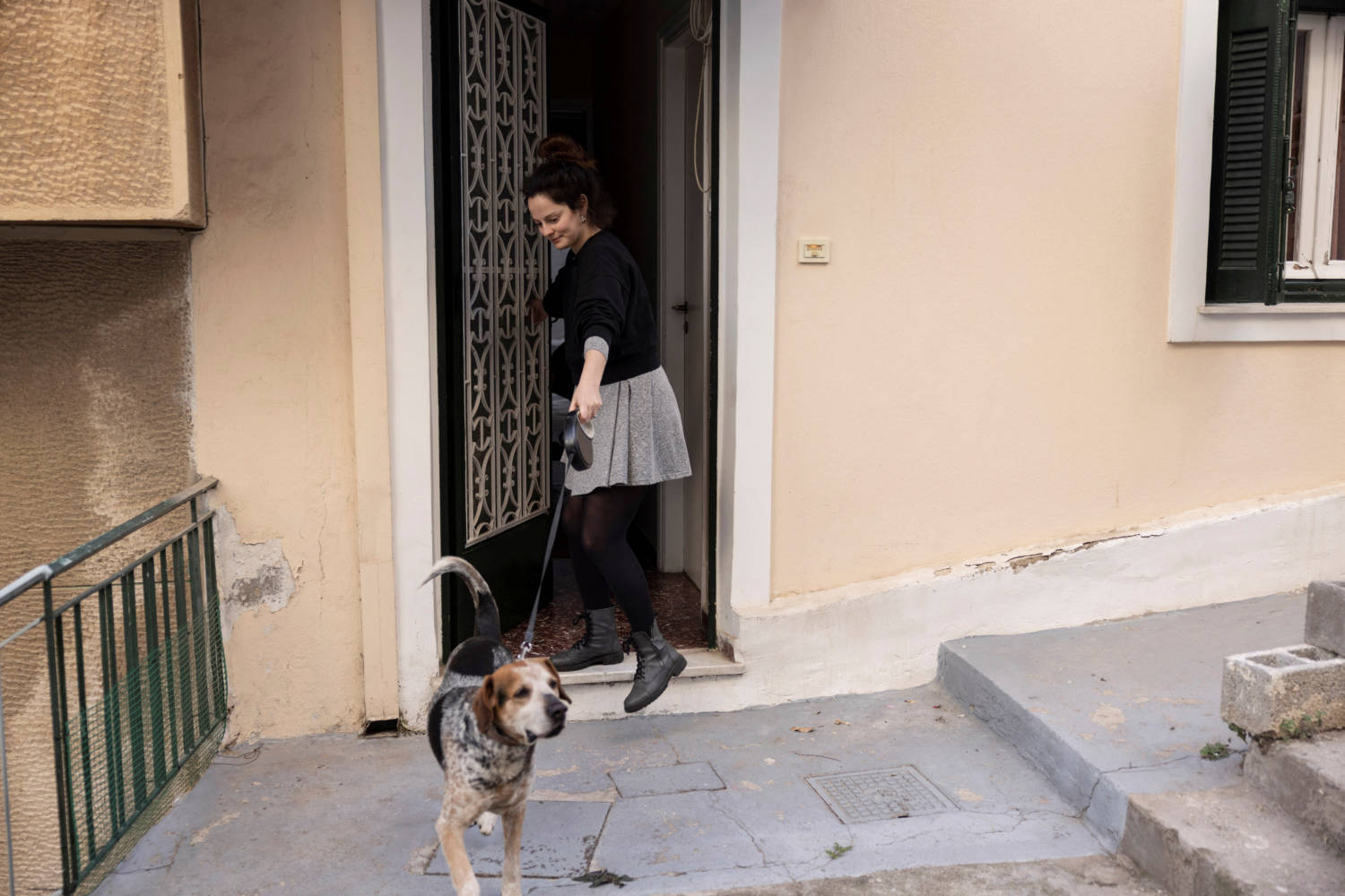 Eirini Baliaka Leaves Her Home With Her Dog, In Athens
