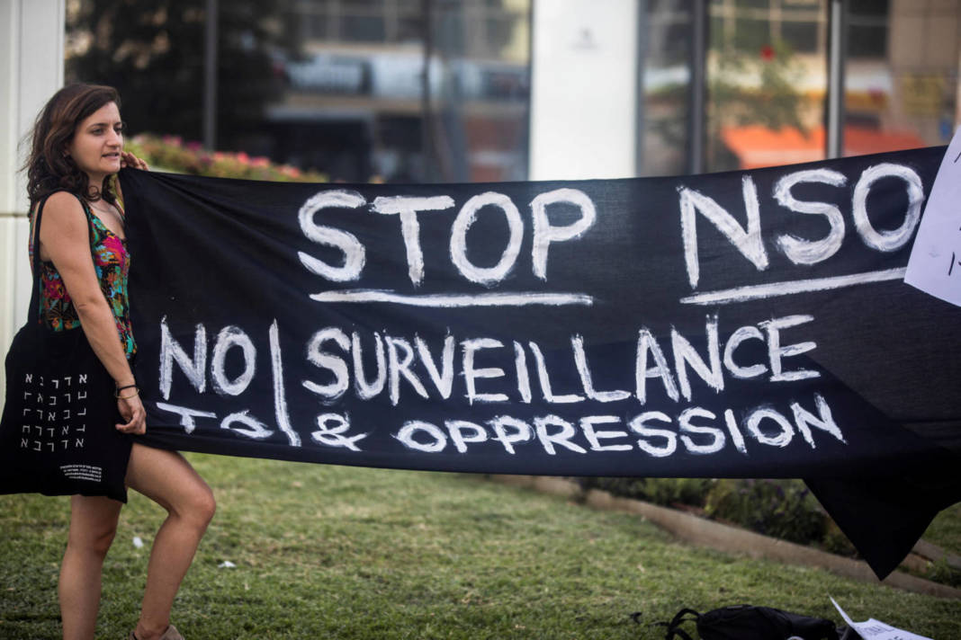 File Photo: Small Protest Outside The Offices Of The Israeli Cyber Firm Nso Group In Herzliya