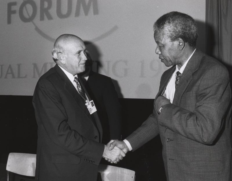 Frederik De Klerk With Nelson Mandela World Economic Forum Annual Meeting Davos 1992
