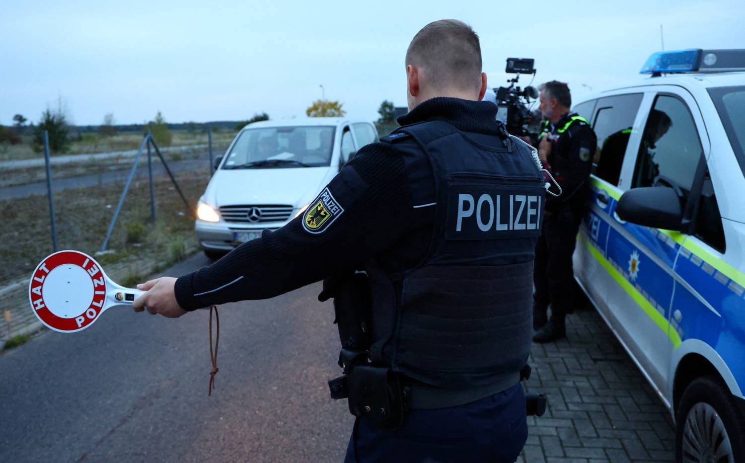 German Federal Police Bundespolizei Officers Are Pictured During Patrol Along German Polish Border Near Forst