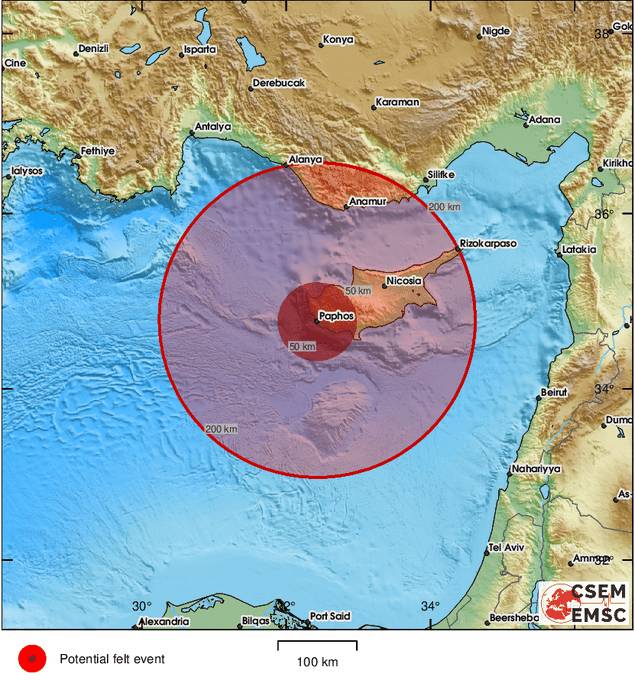 Earthquake felt in Cyprus on Sunday